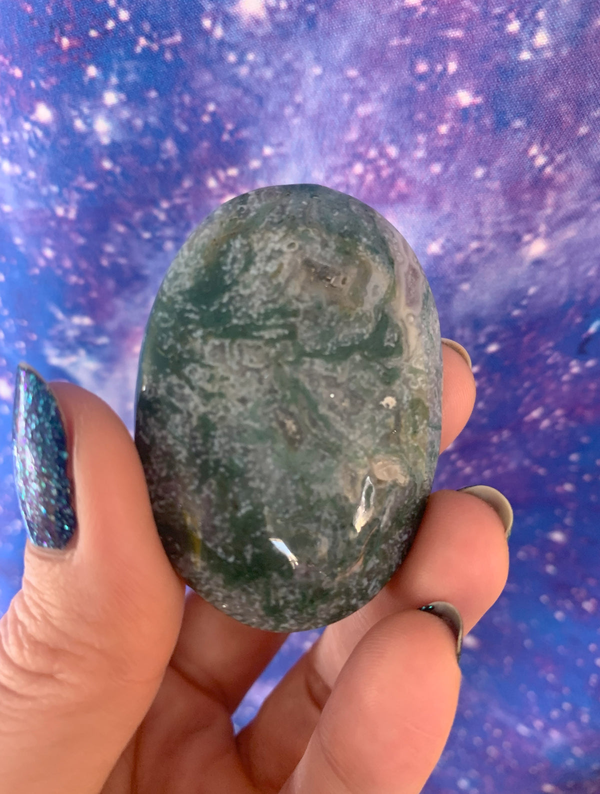 Moss Agate & Selenite Palm Stones