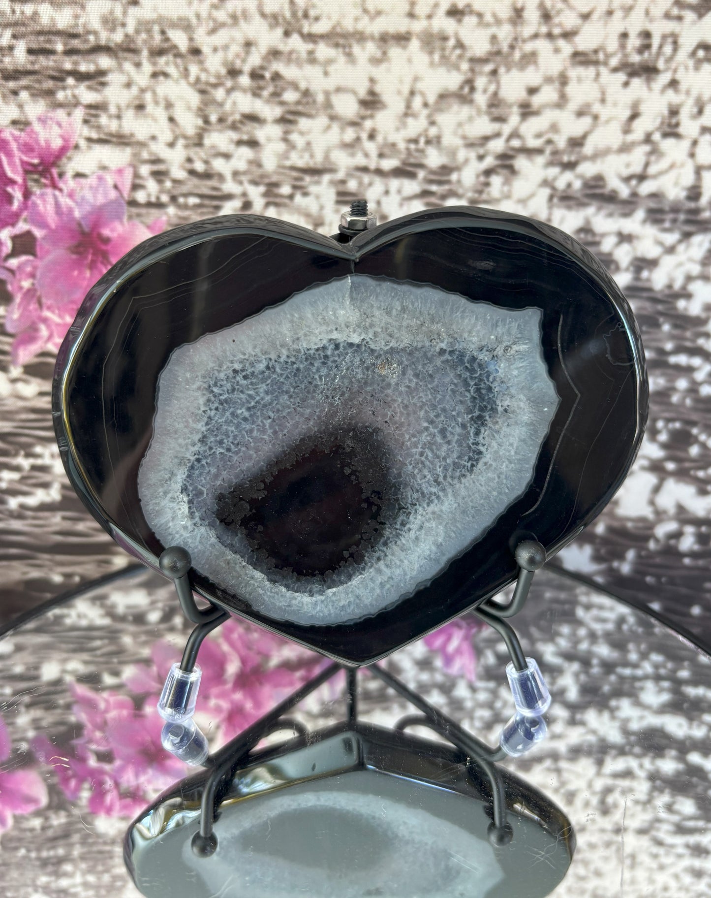 Black Agate Heart on Stand