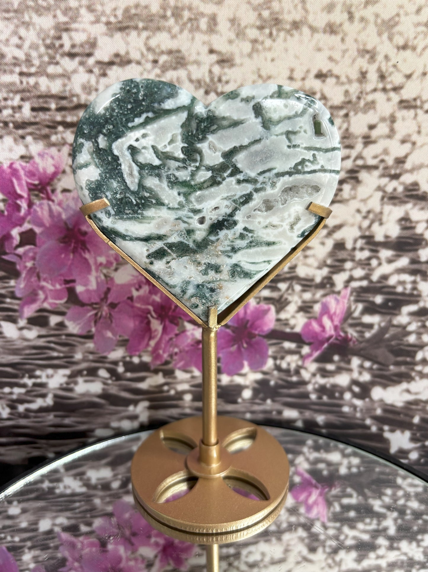Moss Agate Heart Stands
