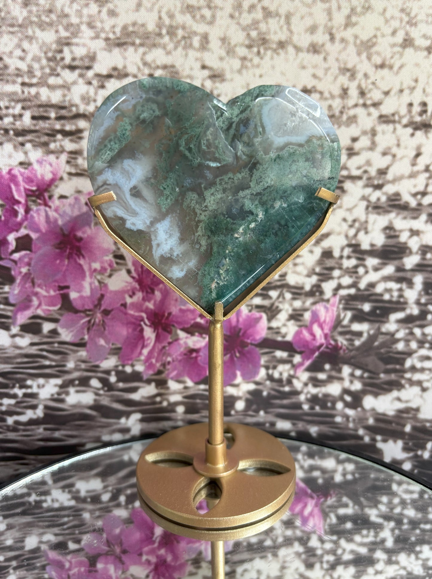Moss Agate Heart Stands