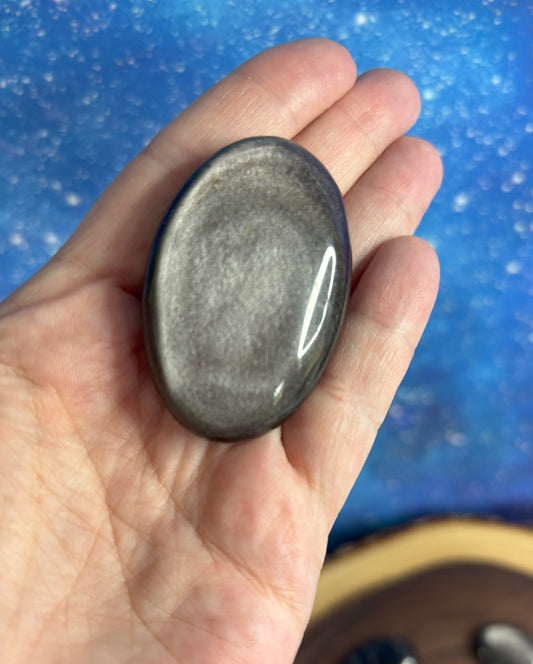 Silver Sheen Black Obsidian Palm Stones