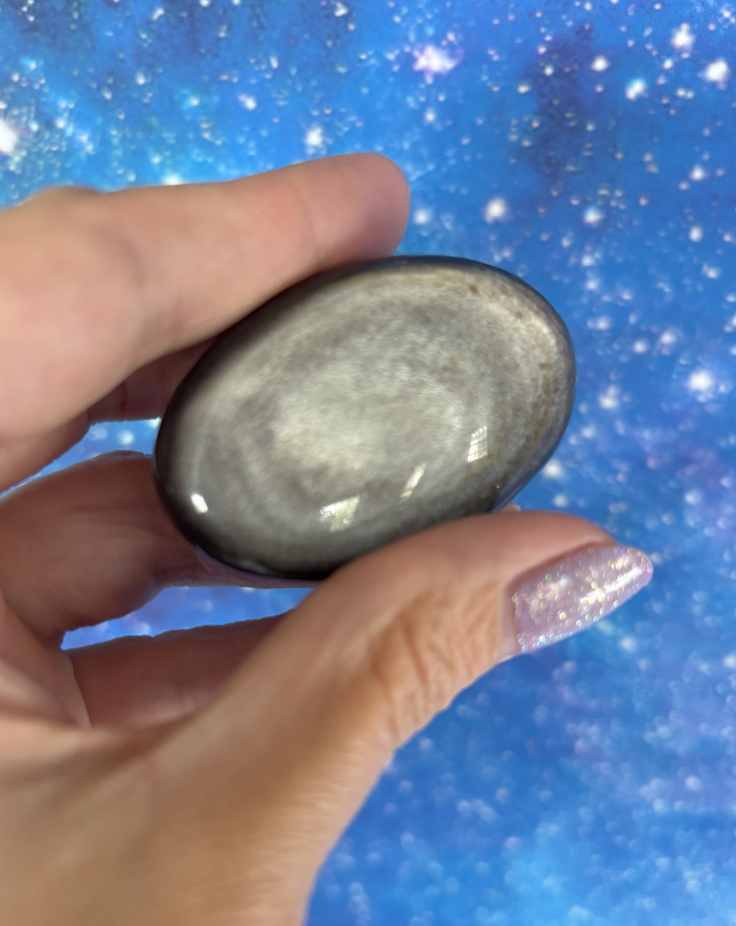 Silver Sheen Black Obsidian Palm Stones