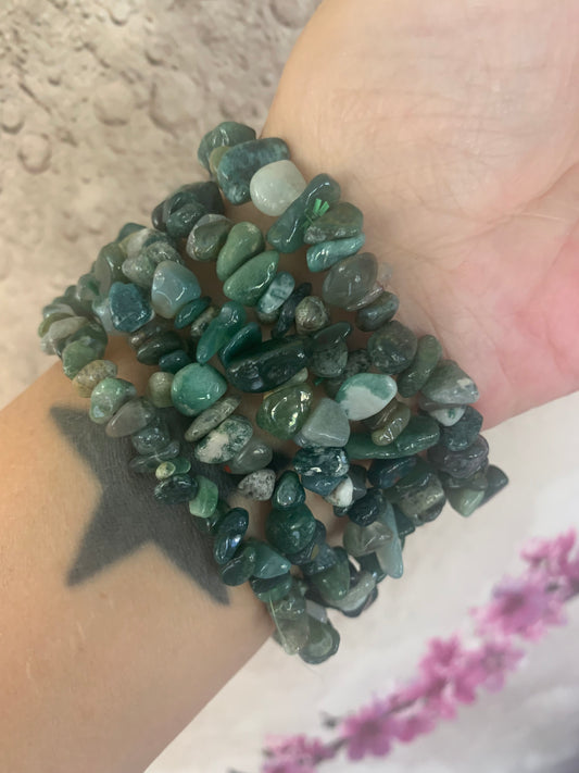 Moss Agate Chip Bracelets