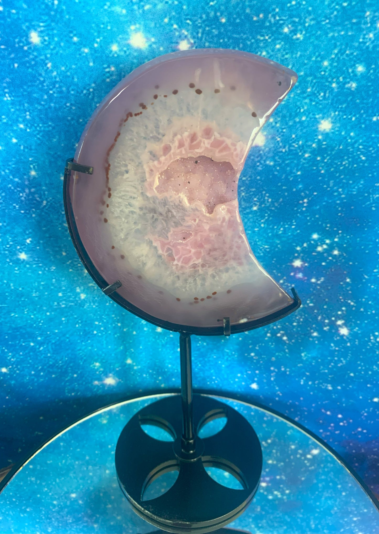 Druzy Pink Agate Moon on Stand