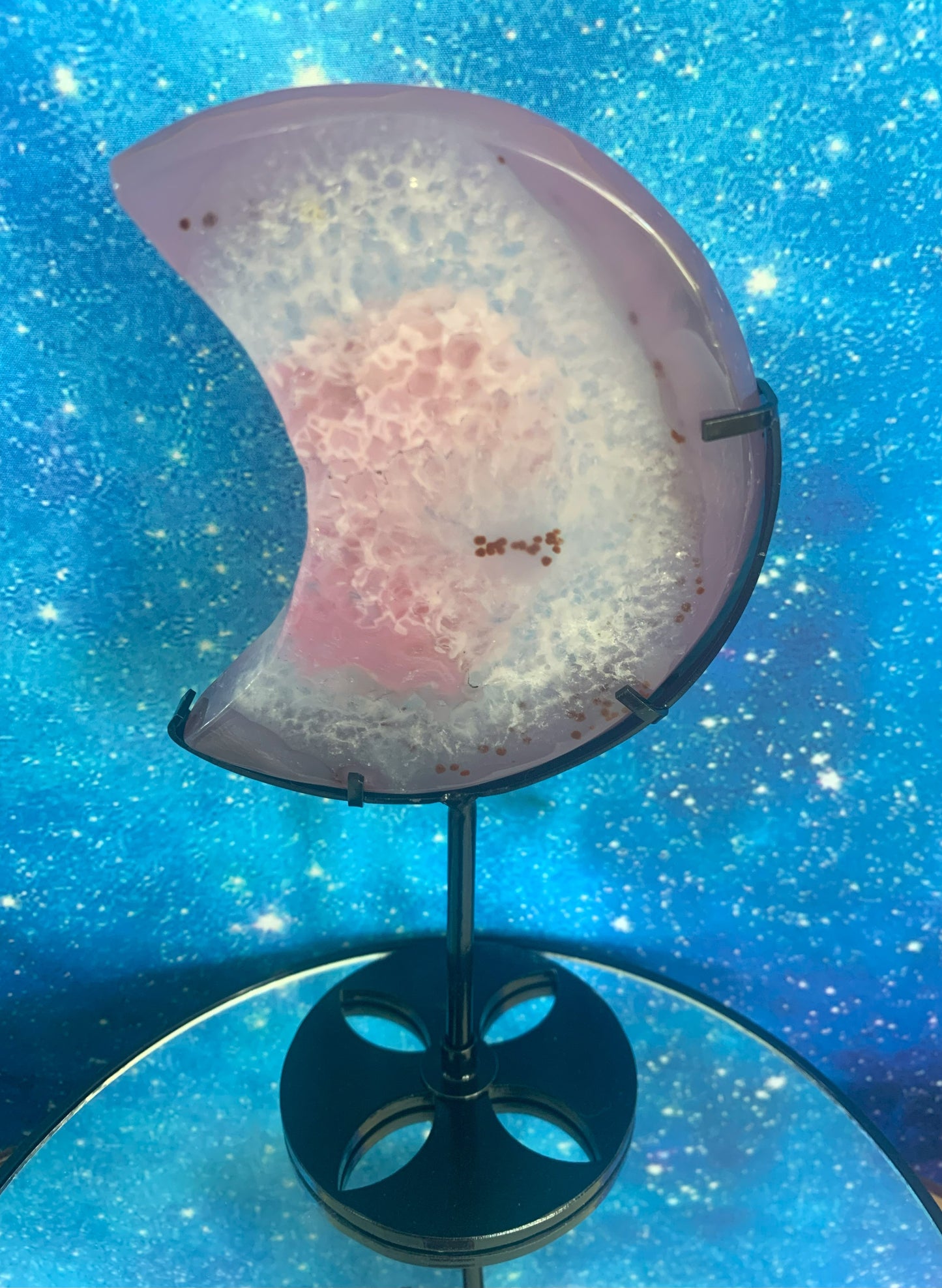 Druzy Pink Agate Moon on Stand