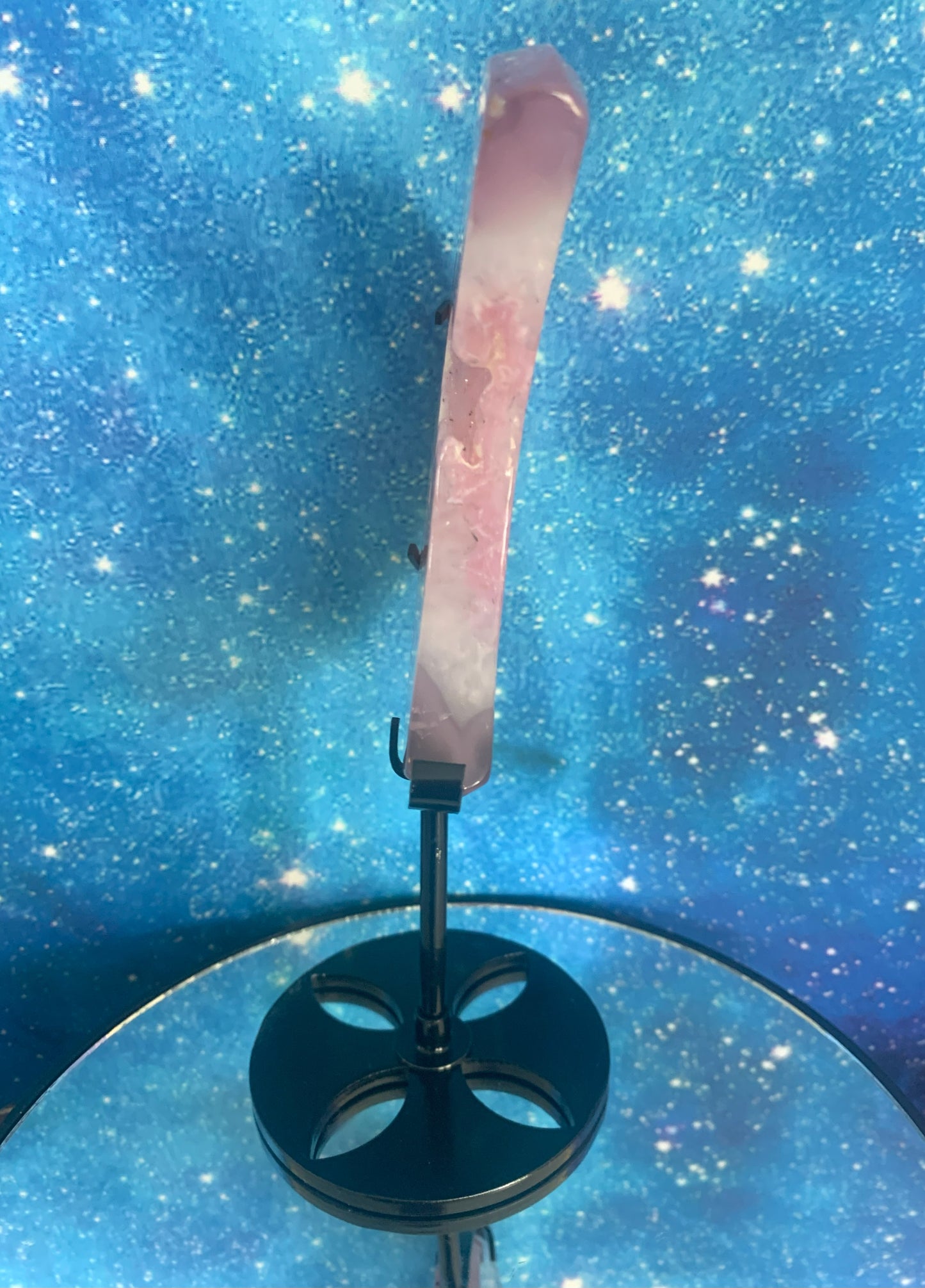 Druzy Pink Agate Moon on Stand