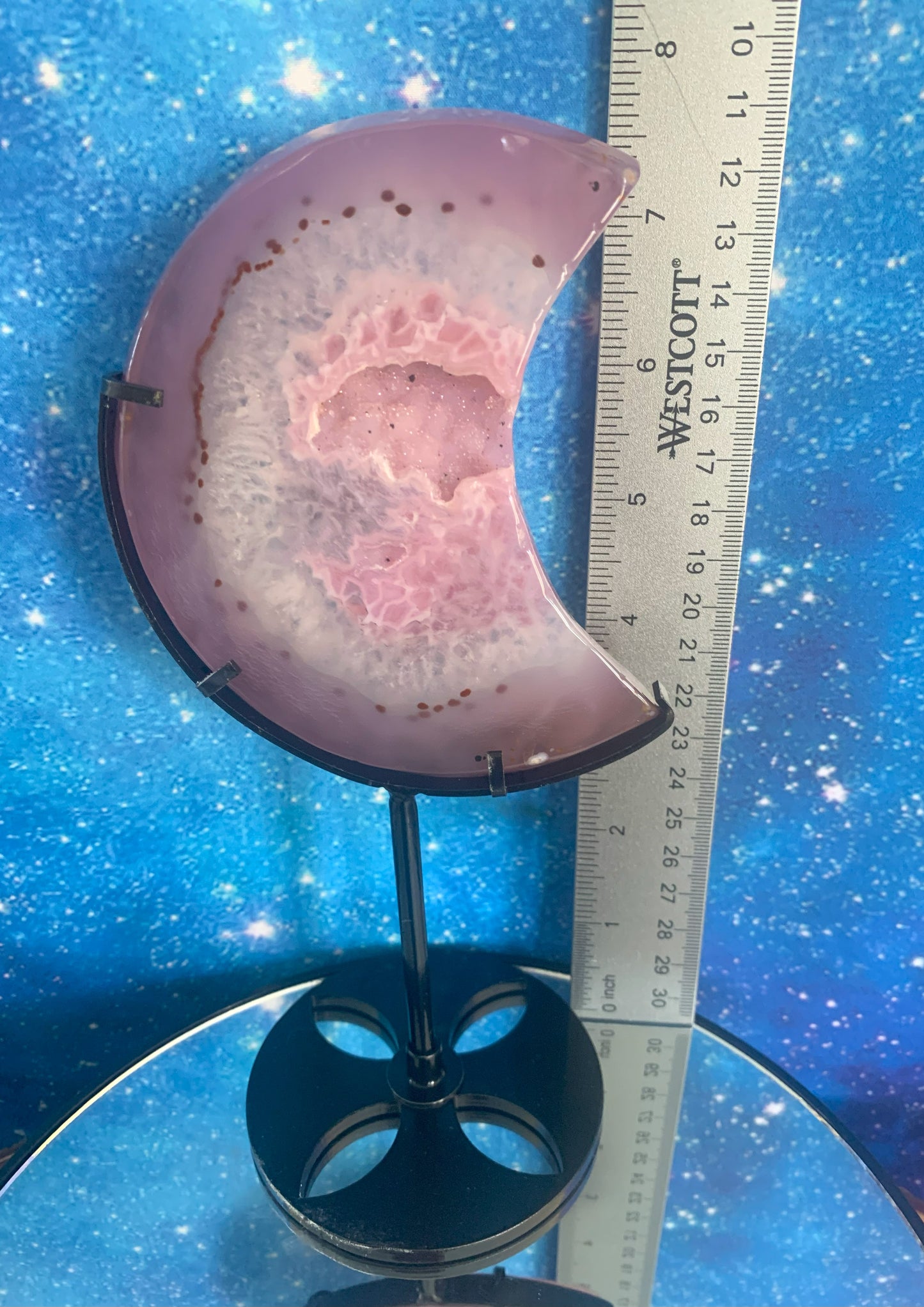 Druzy Pink Agate Moon on Stand