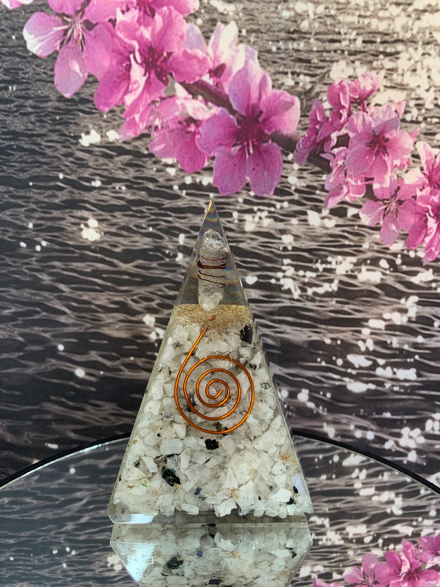 4.5" Rainbow Moonstone Orgonite Pyramid