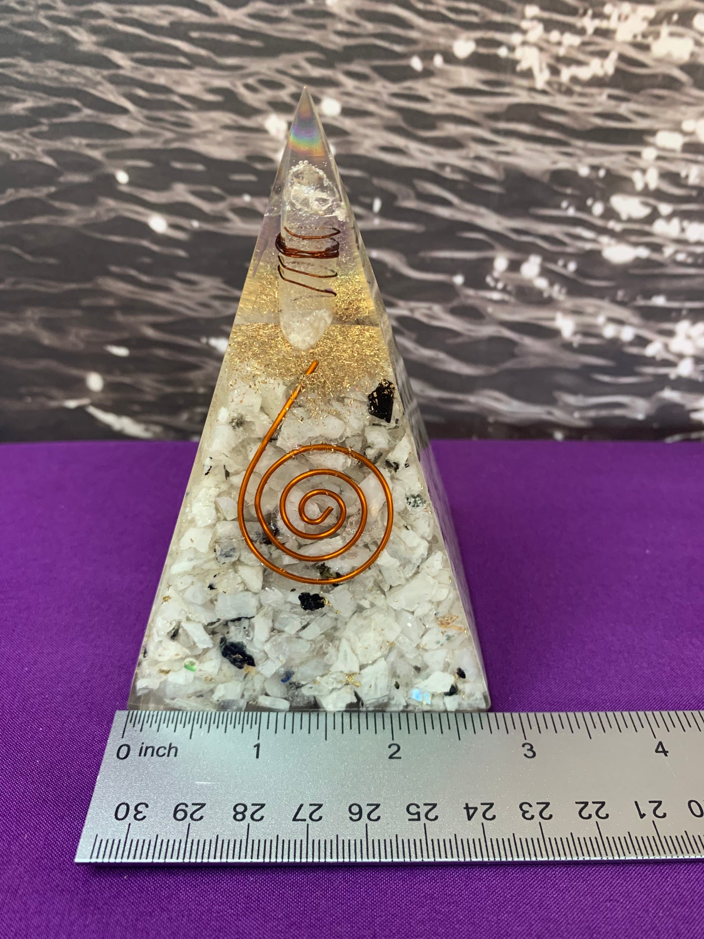 4.5" Rainbow Moonstone Orgonite Pyramid