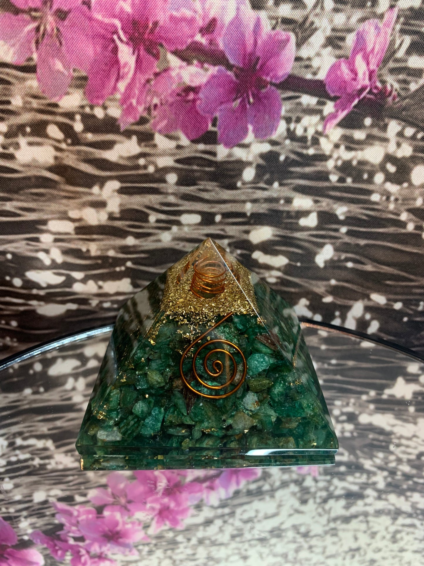 Mica/ Green Aventurine Orgonite Pyramid