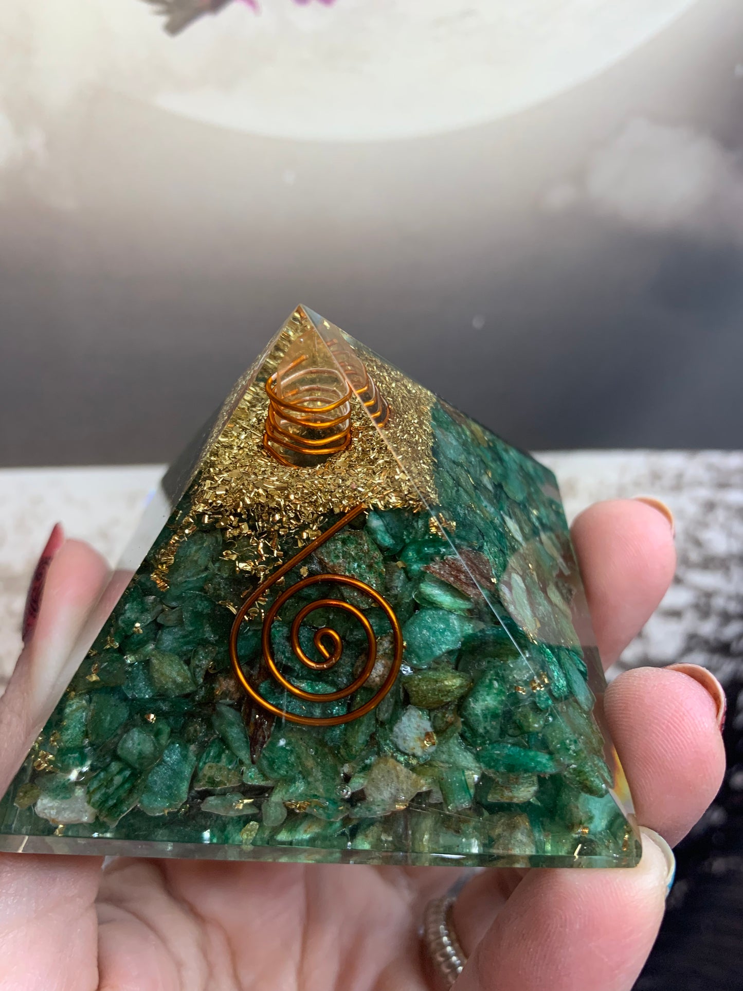 Mica/ Green Aventurine Orgonite Pyramid