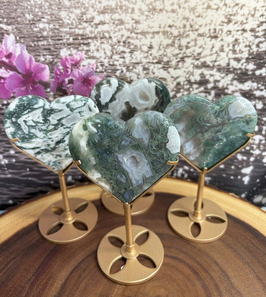 Moss Agate Heart Stands