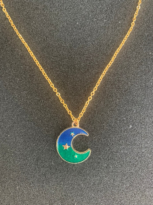 Blue/Green Moon & Stars Necklace