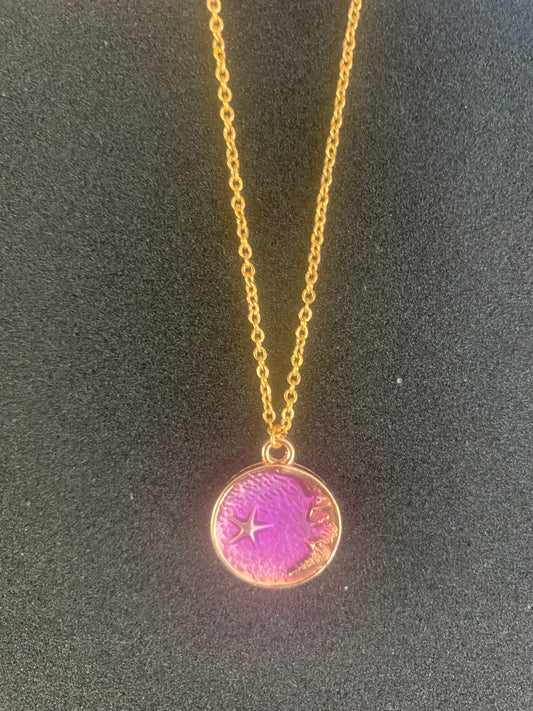 Purple Round Moon/Star Necklace