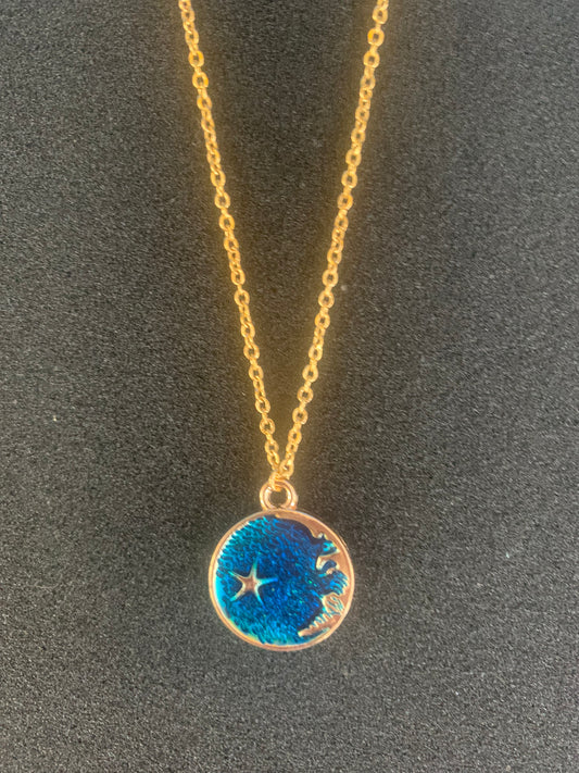 Blue Round Moon/Star Necklace