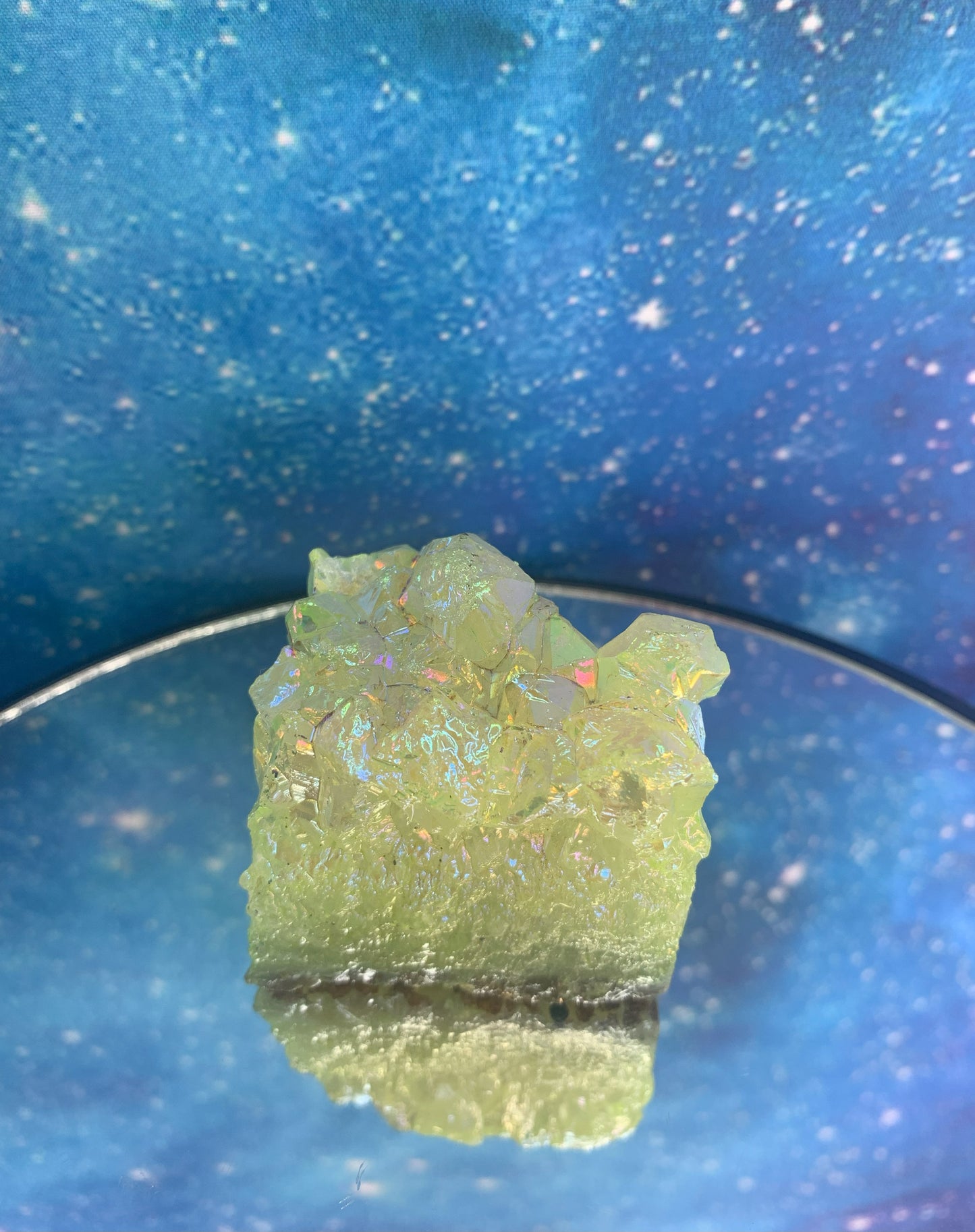 Lime Aura Quartz Clusters