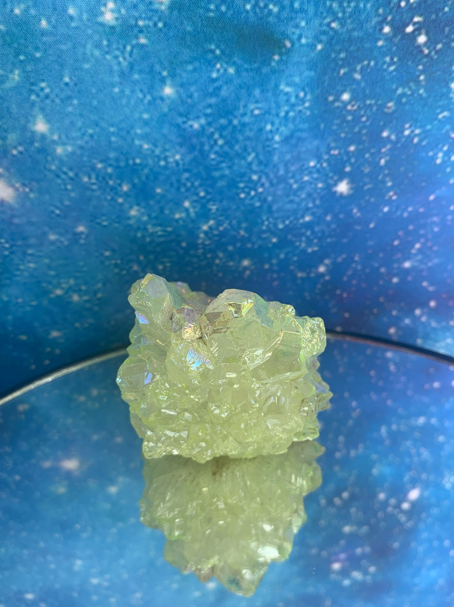 Lime Aura Quartz Clusters