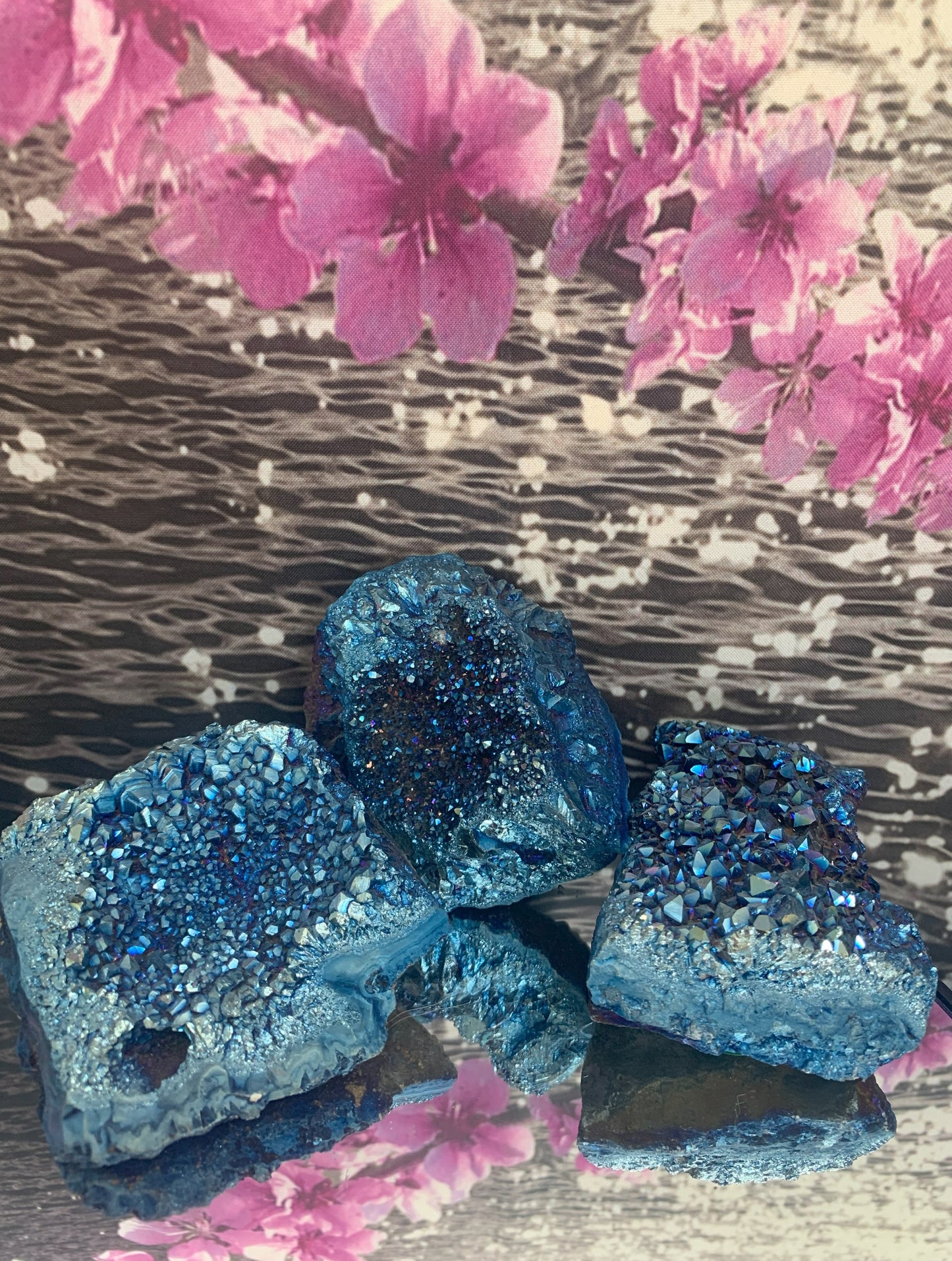 Cobalt Aura Quartz Clusters